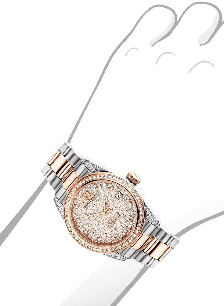 Tribeca Two Tone Rose Gold Plated Women's Diamond Watch 1.5ct