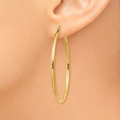 Real 14kt Yellow Gold Polished 2mm Lightweight Tube Hoop Earrings; for Adults and Teens; for Women and Men