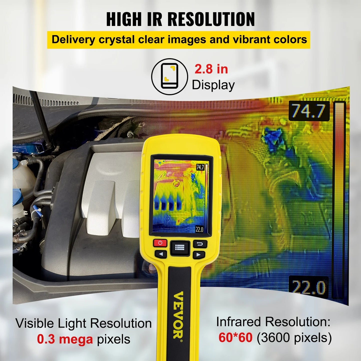 SKYSHALO Thermal Imaging Camera, 60x60 (3600 Pixels) IR Resolution Infrared Camera with 2.8" Color Display Screen, Built-in SD Card and Li-ion Battery, for HVAC, Electrical System Automatic Detect