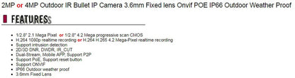 CCTV Eyemax 2MP Outdoor IR Bullet IP Security Camera 3.6mm Fixed lens Onvif POE IP66 Outdoor Weather Proof