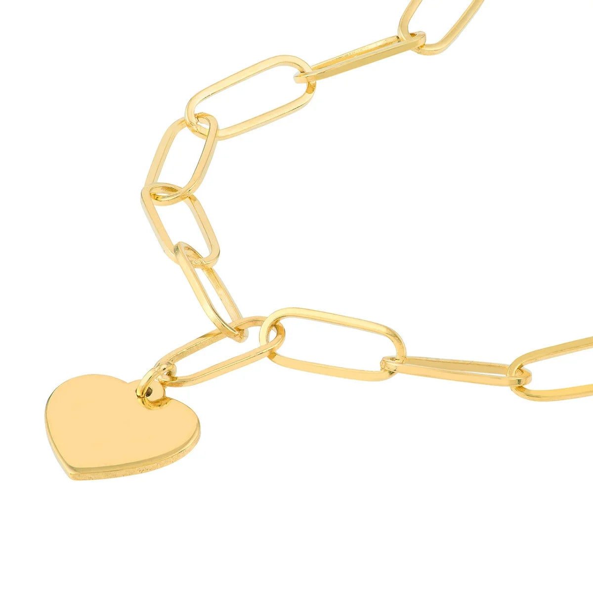 SZUL Women's 14K Solid Yellow Gold Heart Charm Paper Clip Bracelet