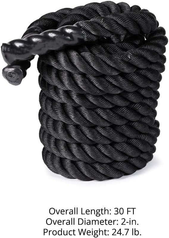 Battle Rope 30ft x 2in, Poly Dacron Heavy Rope for Home Gym Conditioning Workouts, Cross-Train, Strength Training Exercises