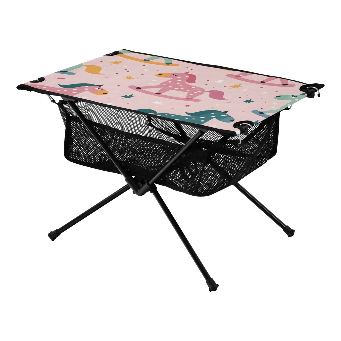 Cartoon Horse and Stars Camping Folding Table Portable Beach Table with Storage Bag Compact Picnic Table for Outdoor Travel Fishing BBQ