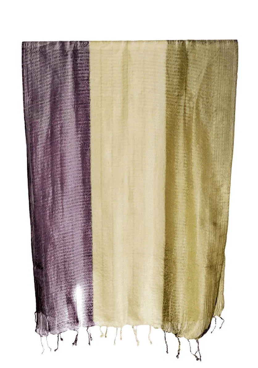 Triple Band Vegan Silk Shawl - Purple/Green