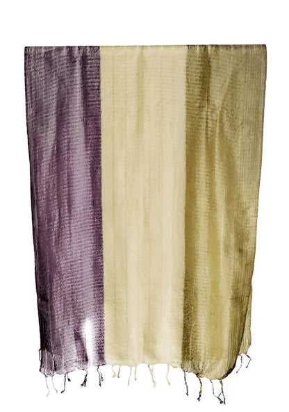 Triple Band Vegan Silk Shawl - Purple/Green