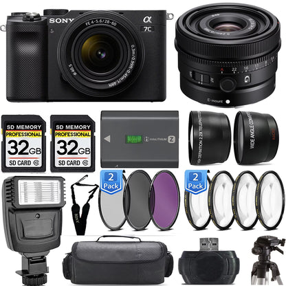 Sony a7C Mirrorless Camera (Black) with 28-60mm Lens+24mm f/2.8 G Lens +Flash- Kit