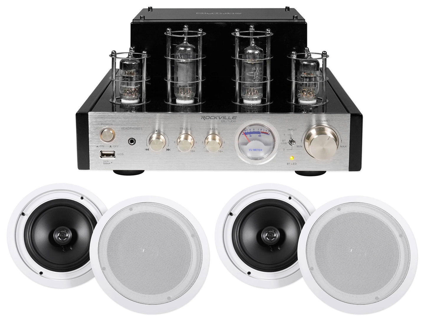 Rockville BluTube Tube Amplifier/Home Theater Receiver+(4) 8" Ceiling Speakers