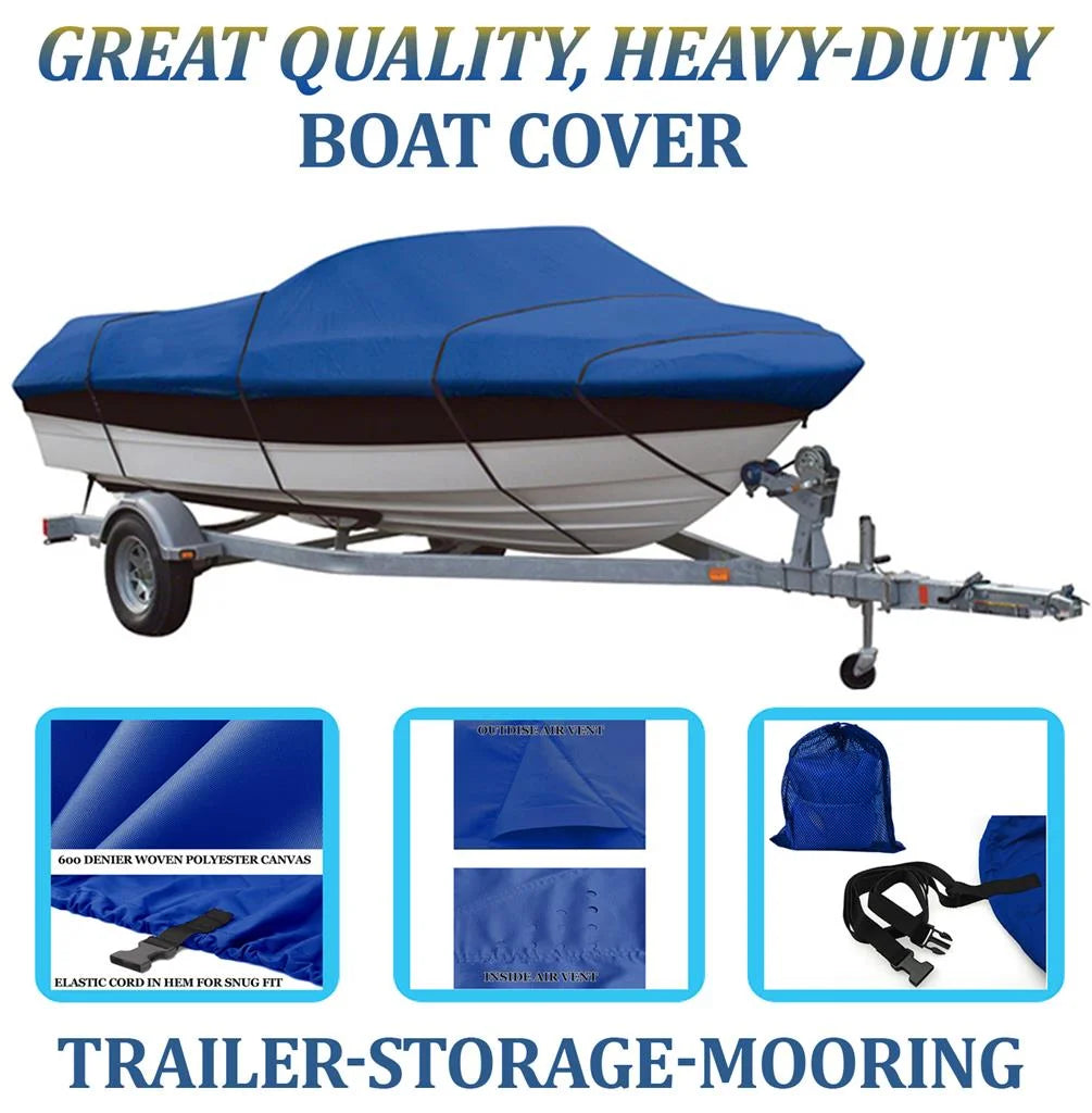 BLUE, GREAT QUALITY BOAT COVER Compatible for SYLVAN ADVENTURER 1600 TILLER 2000-2001