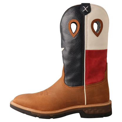 Twisted X Boots MXB0007 Men`s Twisted X Light Brown 12` Texas Flag Soft Toe Work Boot Brown 9 D