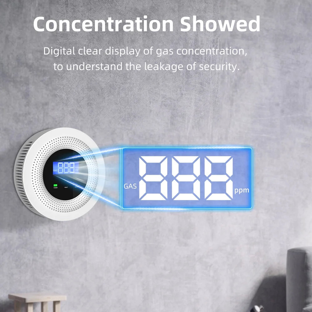 Tuya Wifi Gases Leakage Detection Device Live Voice Prompt APP Remote Alarm with Concentration Display USB Power Supplys High Decible Alarm