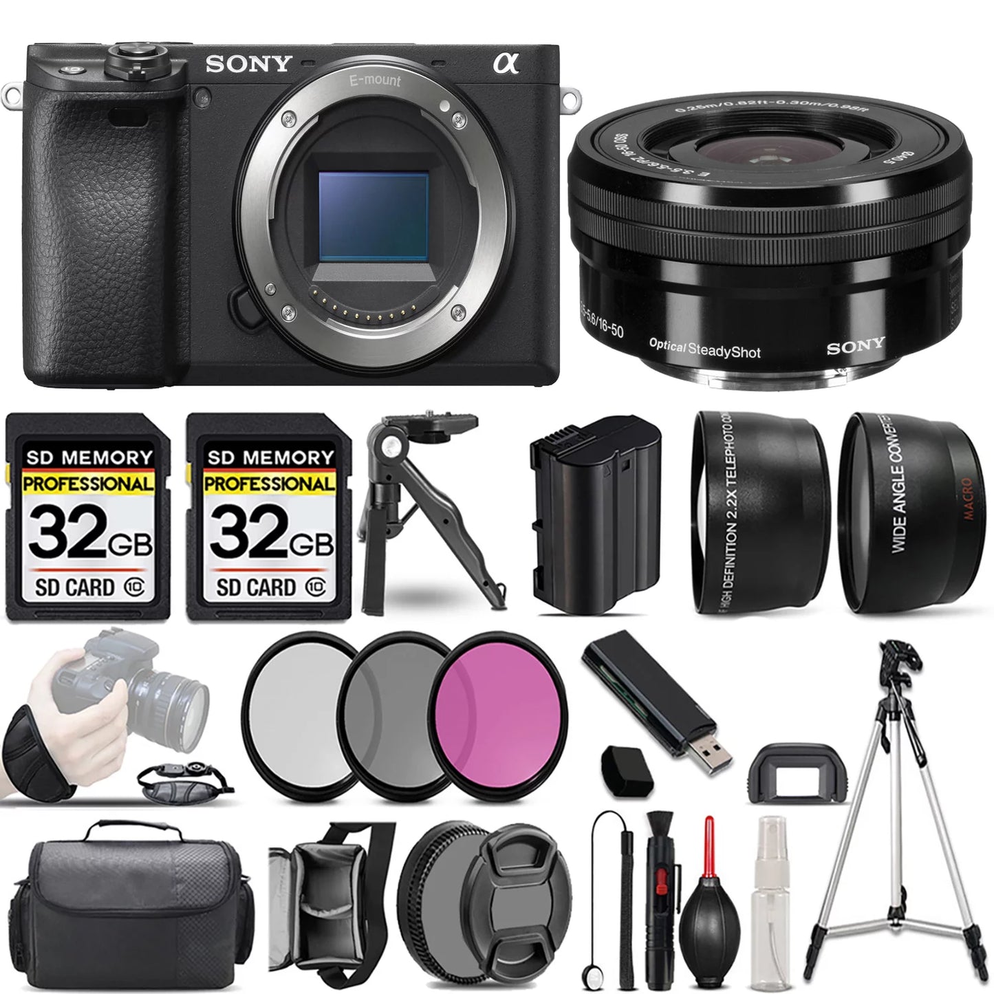 Sony a6400 Mirrorless Camera +16-50mm f/3.5-5.6 OSS Lens +3 PC Filter +64GB