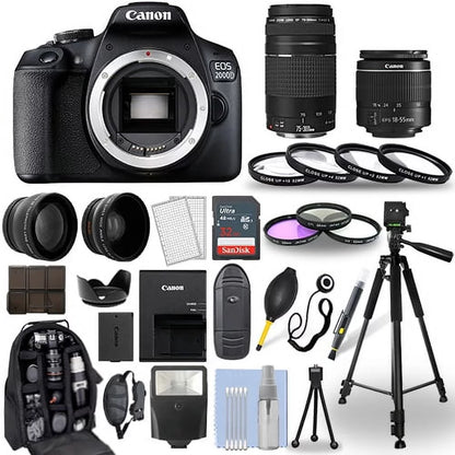 Canon EOS 2000D / Rebel T7 DSLR Camera + 18-55mm + 75-300mm + 30 Piece Bundle