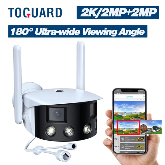 Toguard SC10 2K Wireless Security Camera Outdoor, 180° Ultra-Wide View Dual Lens Bullet Surveillance Camera Wireless Connector