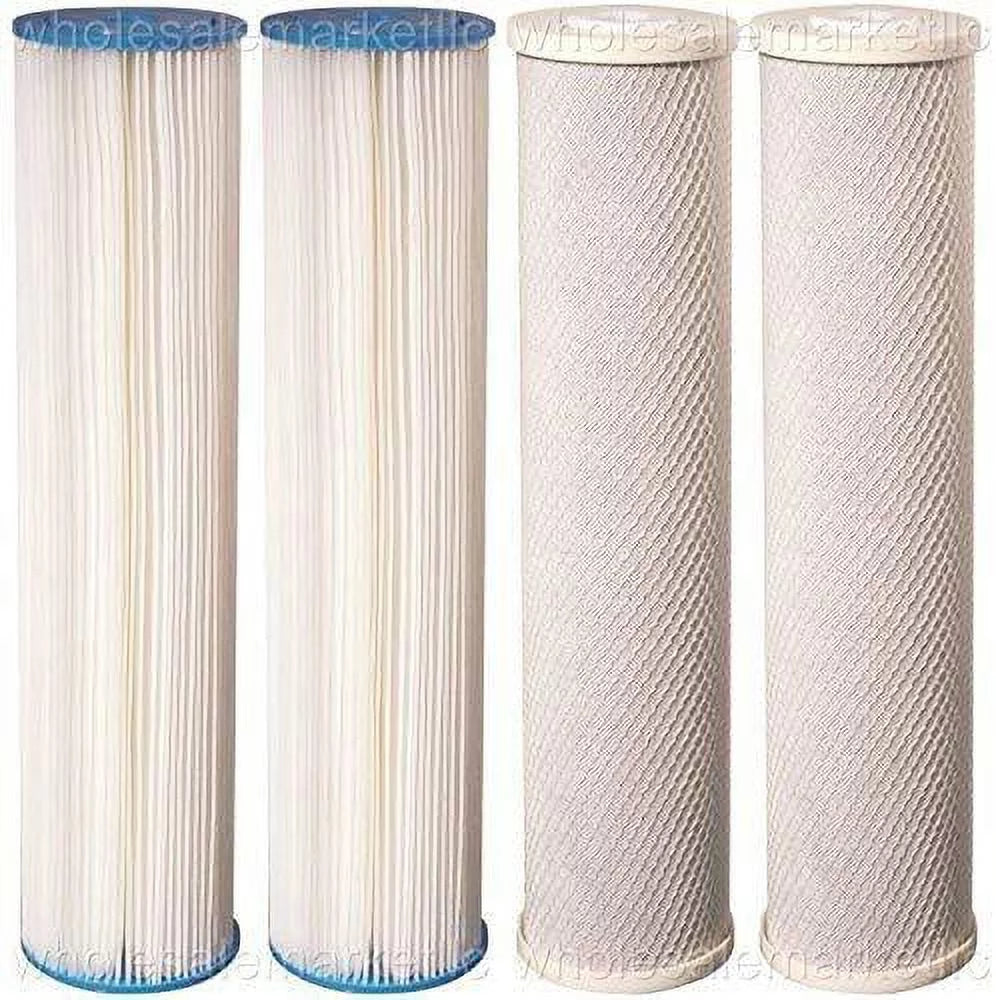 Big Blue Pleated Sediment and Carbon Block Replacement Water Filters 4pcs (5 Micron) 4.5" x 20" Cartridges