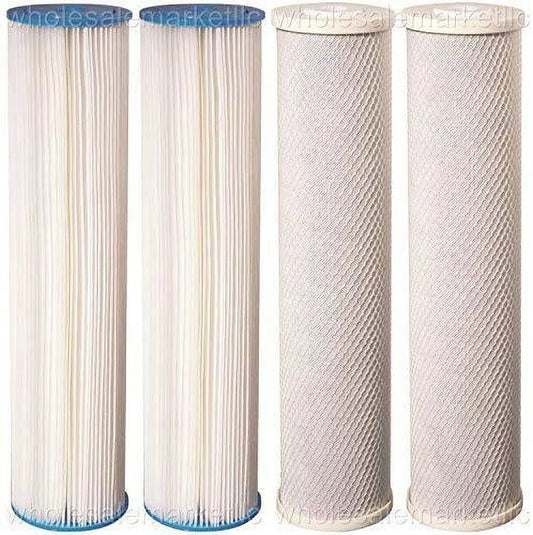 Big Blue Pleated Sediment and Carbon Block Replacement Water Filters 4pcs (5 Micron) 4.5" x 20" Cartridges