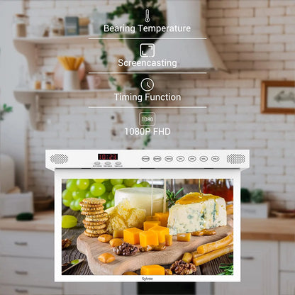 SYLVOX 15.6 inch Smart Kitchen TV, 1080P FHD Under Cabinet TV, Smart Android TV Built-in Google Play, Support Google Assistant WiFi Bluetooth
