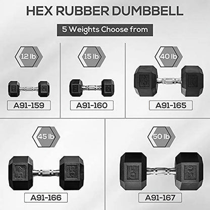 Soozier Hex Dumbbells Set, Rubber Hand Weights with Non-Slip Handles, Anti-roll, for Women or Men Home Gym Workout, 2 x 45lbs