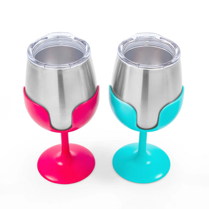 Camco Life Is Better at the Campsite 8oz Wine Tumblers | Kitchen Grade Stainless Steel, Pink and Teal | 2-Pack (51915)