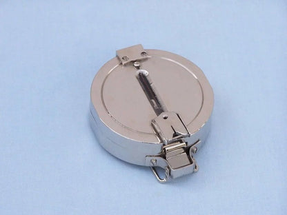 4" Circular Pocket Compass (Nickel Polished) With Black Wooden Box