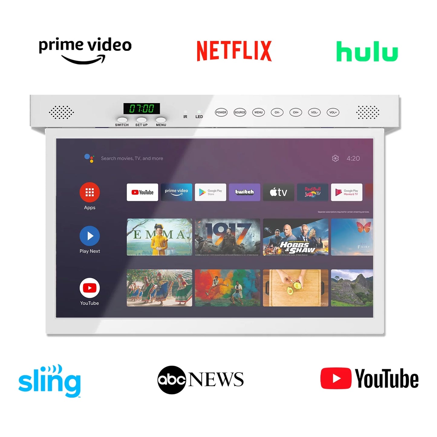 SYLVOX 15.6 inch Smart Kitchen TV, 1080P FHD Under Cabinet TV, Smart Android TV Built-in Google Play, Support Google Assistant WiFi Bluetooth