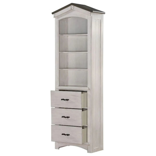 ACME Tree House Bookcase Cabinet in Weathered White and Washed Gray