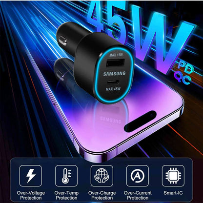 Super Fast Dual Car Charger Usb (45W+15W) Two Ports EP-L5300 Black for Lenovo Legion Y700 (2023)