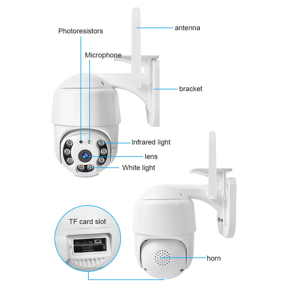 1080P Waterproof Smart WiFi Camera System - Wireless with 355° Rotation, Motion Detection, Sound & Light Alarm, Night Vision, Two-Way Communication, APP Remote Control for Home & Office Security