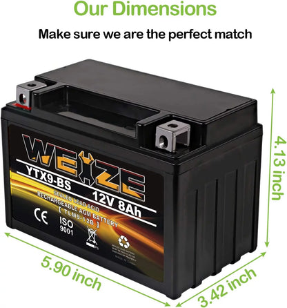 YTX9-BS High Performance Maintenance Free Sealed AGM Motorcycle ATV Battery