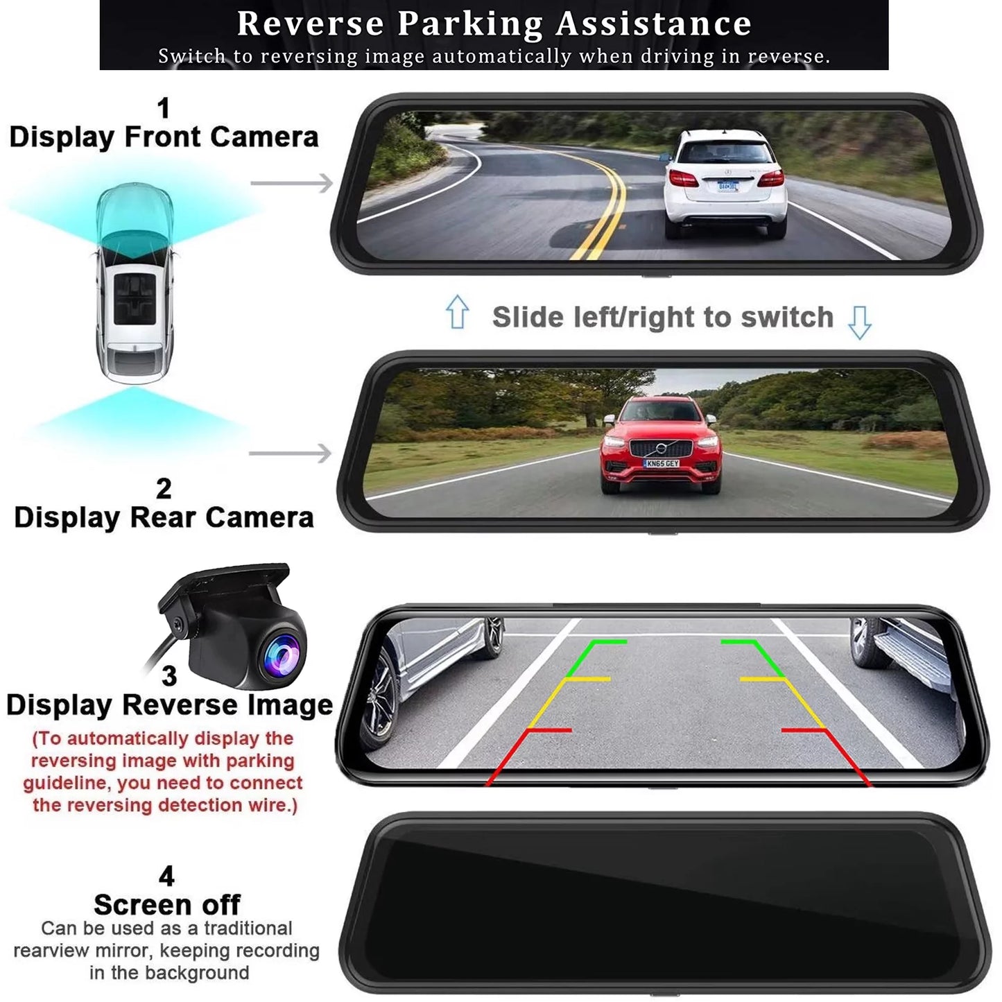 10" Touch Screen Mirror Dash Camera, 1080P Dual Dash Cam Kit Front and Rear View, Backup Camera for Cars, Super Night Vision, Motion Detection,Reversing Assistance, Loop Recording