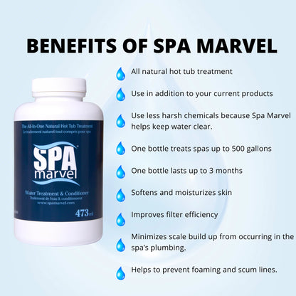 Spa Marvel Treatment and Conditioner 16oz, Spa Marvel Cleanser, Spa Marvel Cleaner and Spa Marvel X10 Pre-Filter + FREE Scum Absorber