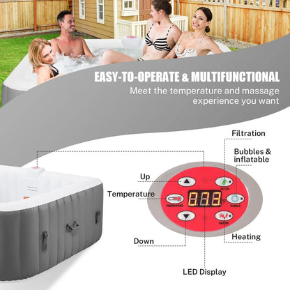 73''Inflatable Hot Tub, Outdoor Hot Tub for 6 Person Indoor Home Spa with Hidden Machine, 130 Massage Jets, Lockable Cover, Storage Bag, Mat, Max 104℉, 910L Capacity