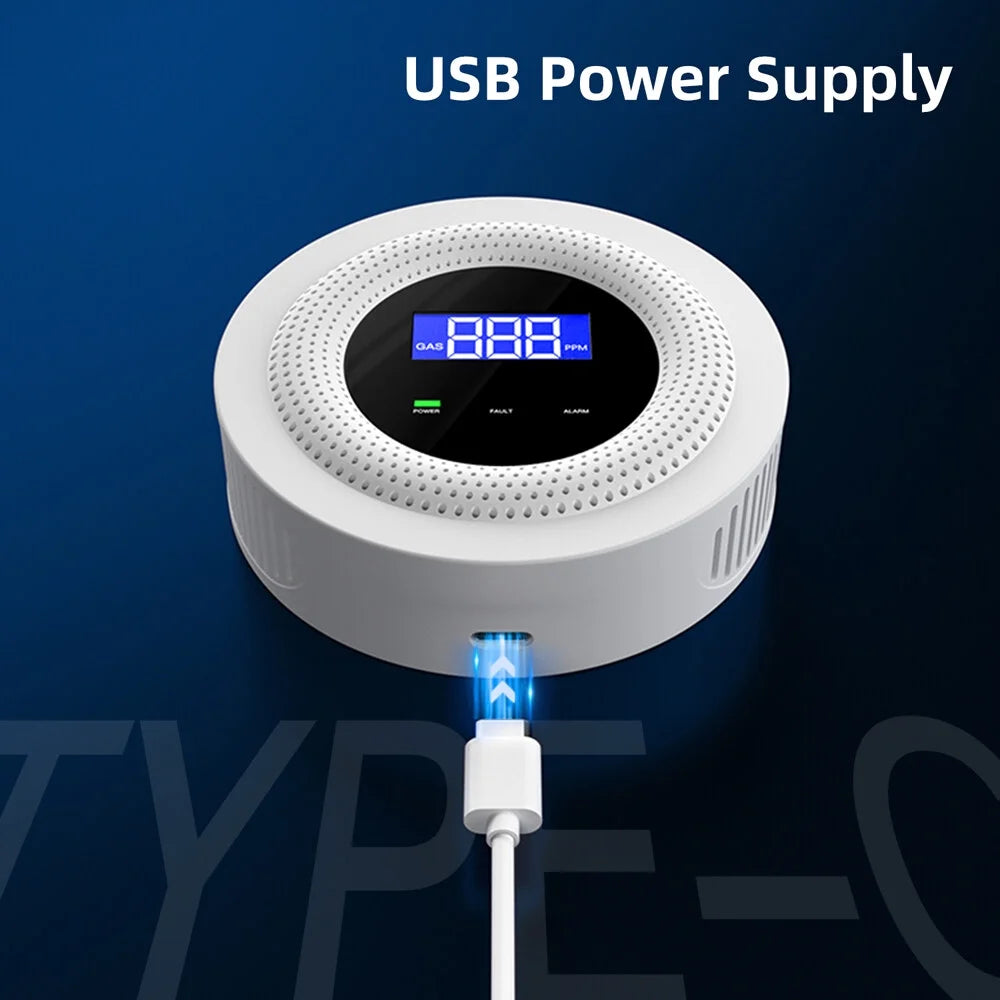 Tuya Wifi Gases Leakage Detection Device Live Voice Prompt APP Remote Alarm with Concentration Display USB Power Supplys High Decible Alarm