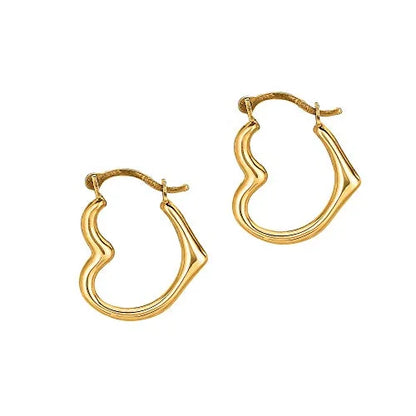 10K Real Yellow Gold Heart Hoop Earrings