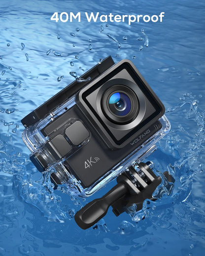 WOLFANG Action Camera 4K 20MP Action Cam Waterproof 40M Underwater Camera EIS Stabilization WiFi Video Camera 170�