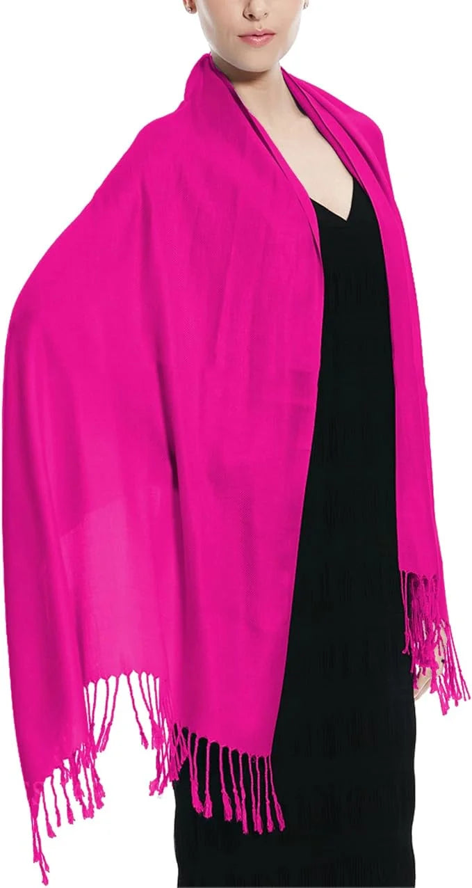 Set of 10 Hot Pink Pashmina Scarf Shawl, Bridesmaid Shawl, Bridal Wrap, Wedding Shawl (Hot Pink)