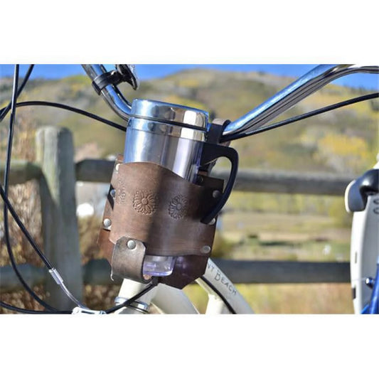 Rocky Mountain Holster Cup Holder For Bikes With Flower Stamps - Distressed Brown & Grey