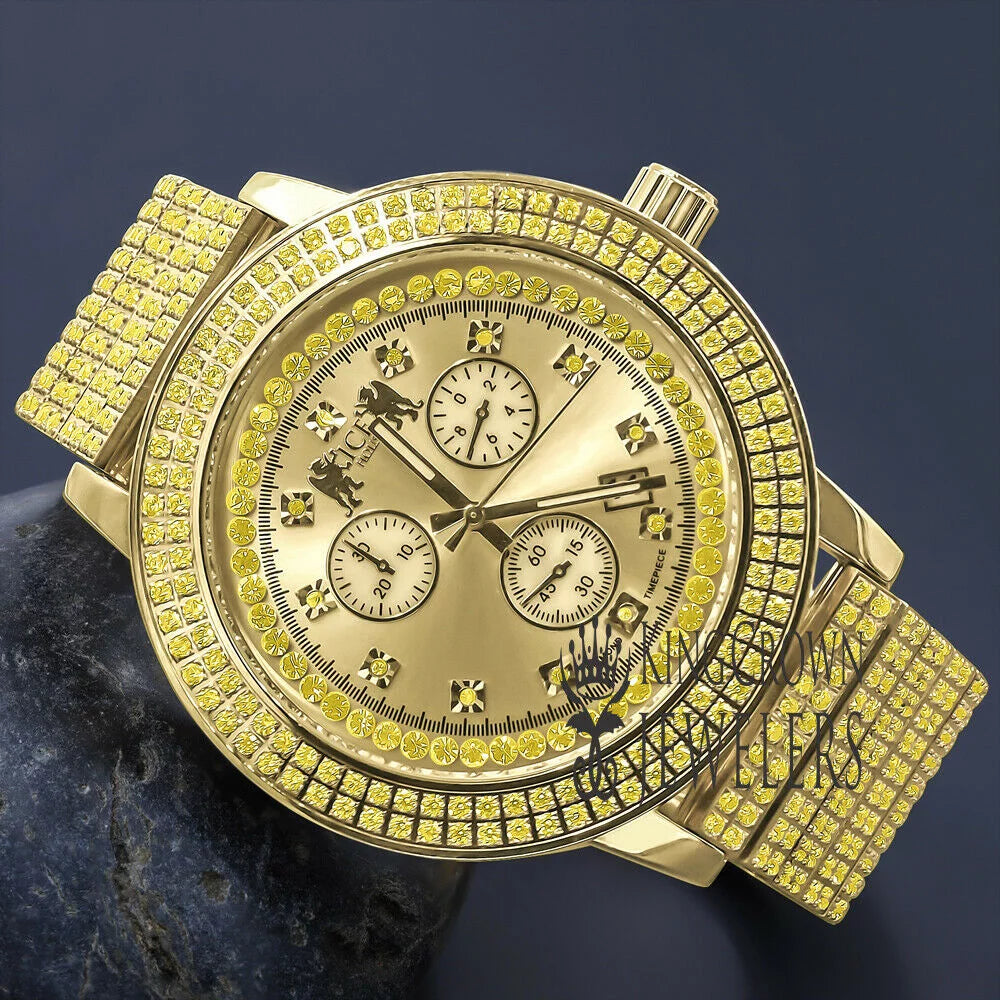 Canary Gold Tone Jojo Jojino Joe Rodeo Solid Stainless Steel 54mm Real Diamond Dial Mens Watch