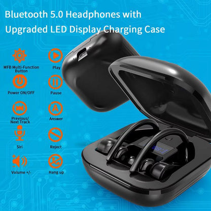 Wireless Earbuds 5.0 True Wireless Sport Earphones Built-in Mic in Ear Running Headset with Earhooks Charging Case Compatible with iPhone 13 Pro Max XS XR Samsung Android