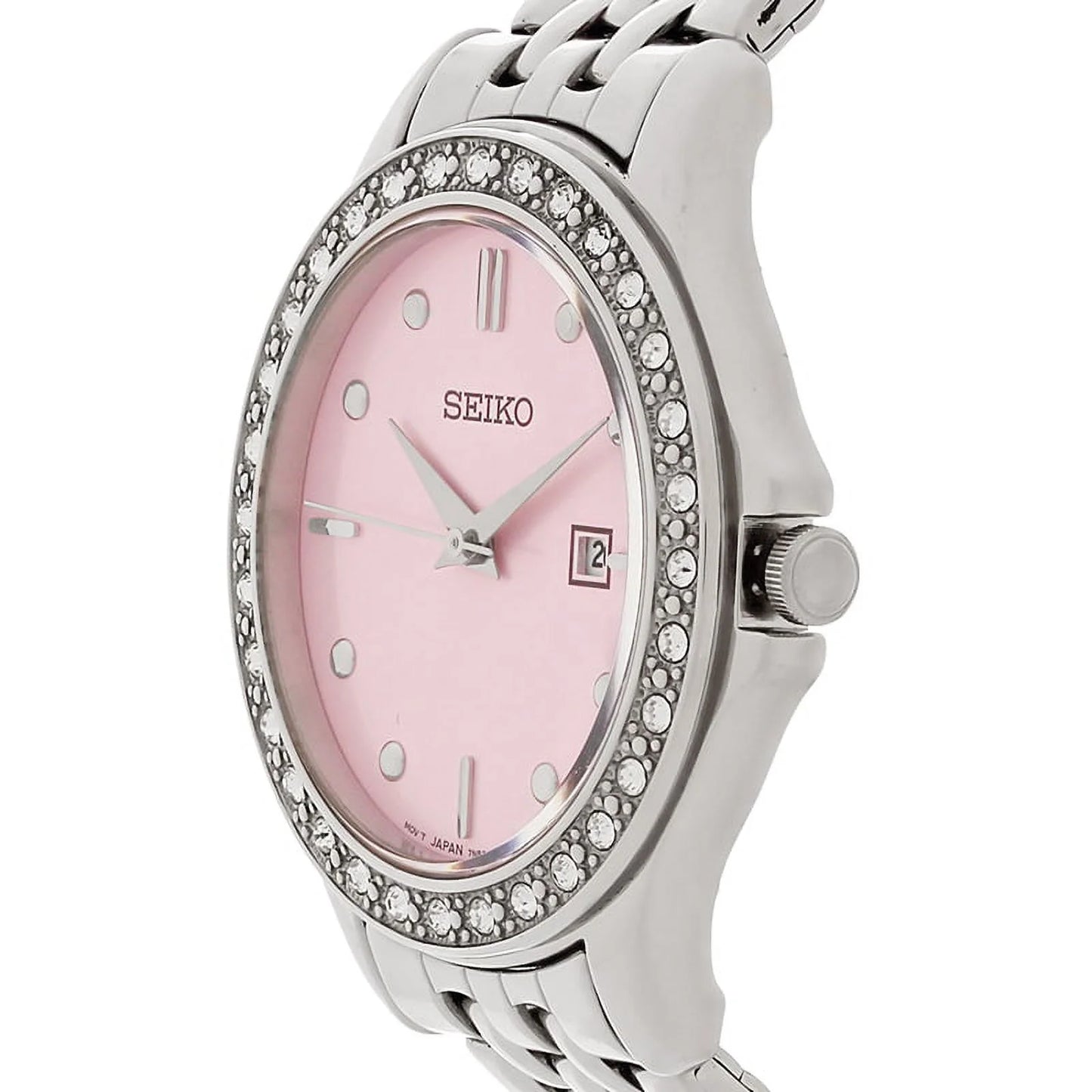 Seiko Women's SXDF89 Dress Pink Dial Steel Bracelet Swarovski Crystal Watch