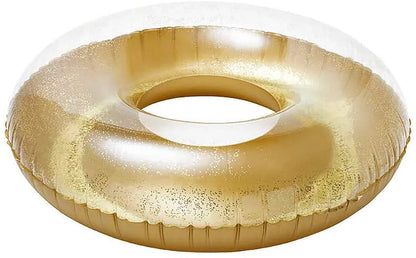 Terra Inflatable Pool Toys - Pool Floats Tube Gold Rings, Pool Floaties Toys with Glitter for Swimming Pool Party, Beach Swimming Pool Float Toys for Adults Kids | 48 Inch