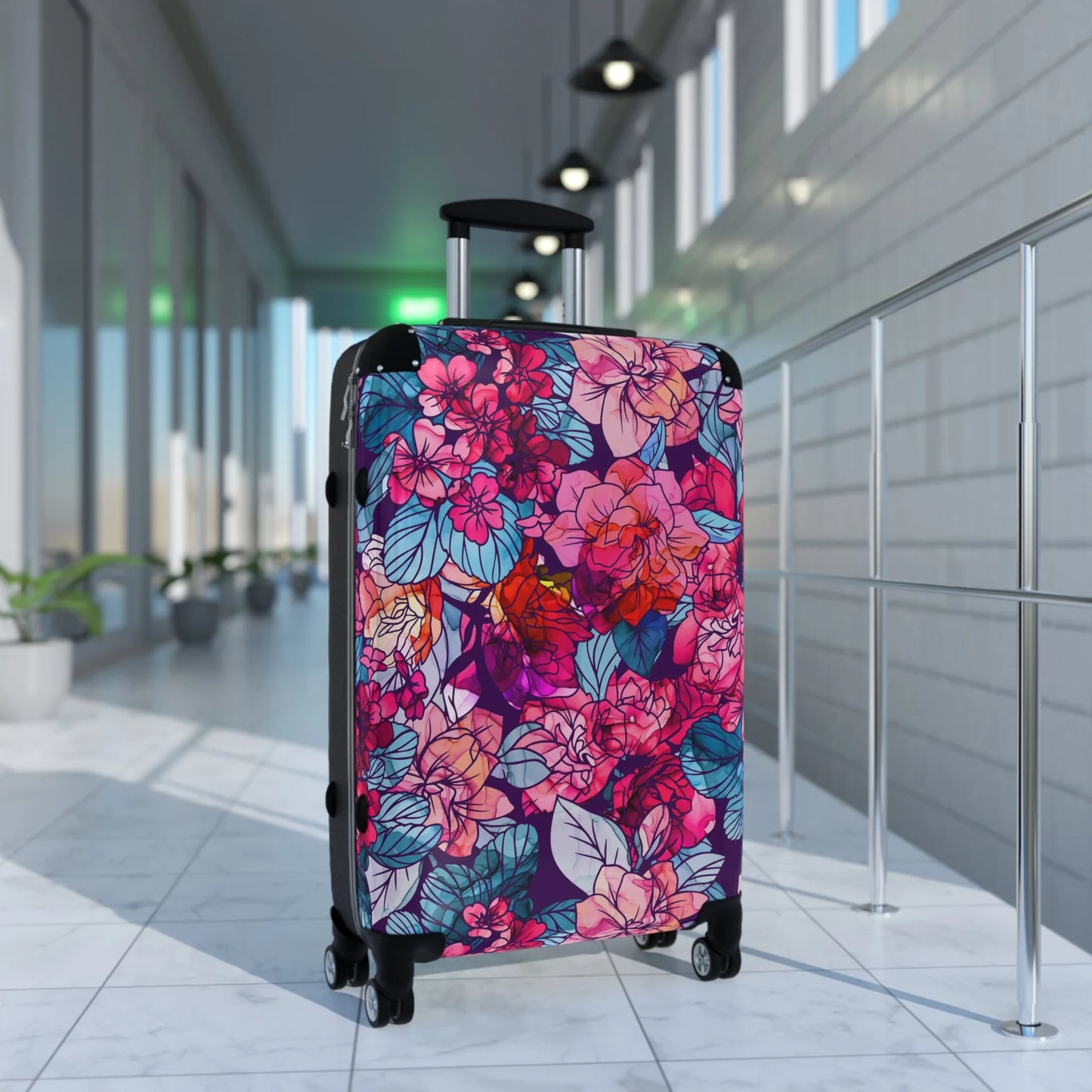 Bloomwave | Floral | Pink, Red, Navy, White | Hardshell Suitcase