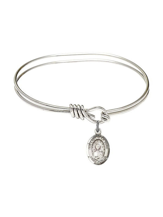 5 3/4 inch Oval Eye Hook Bangle Bracelet w/ Our Lady of la Vang in Sterling Silver