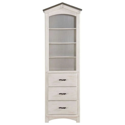 ACME Tree House Bookcase Cabinet in Weathered White and Washed Gray