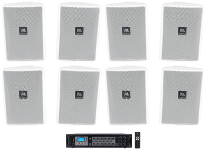 (8) JBL Control 23-1 White 3" Indoor/Outdoor 70v Commercial Wall Speakers + Amp