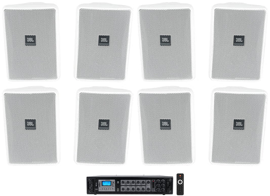 (8) JBL Control 23-1 White 3" Indoor/Outdoor 70v Commercial Wall Speakers + Amp