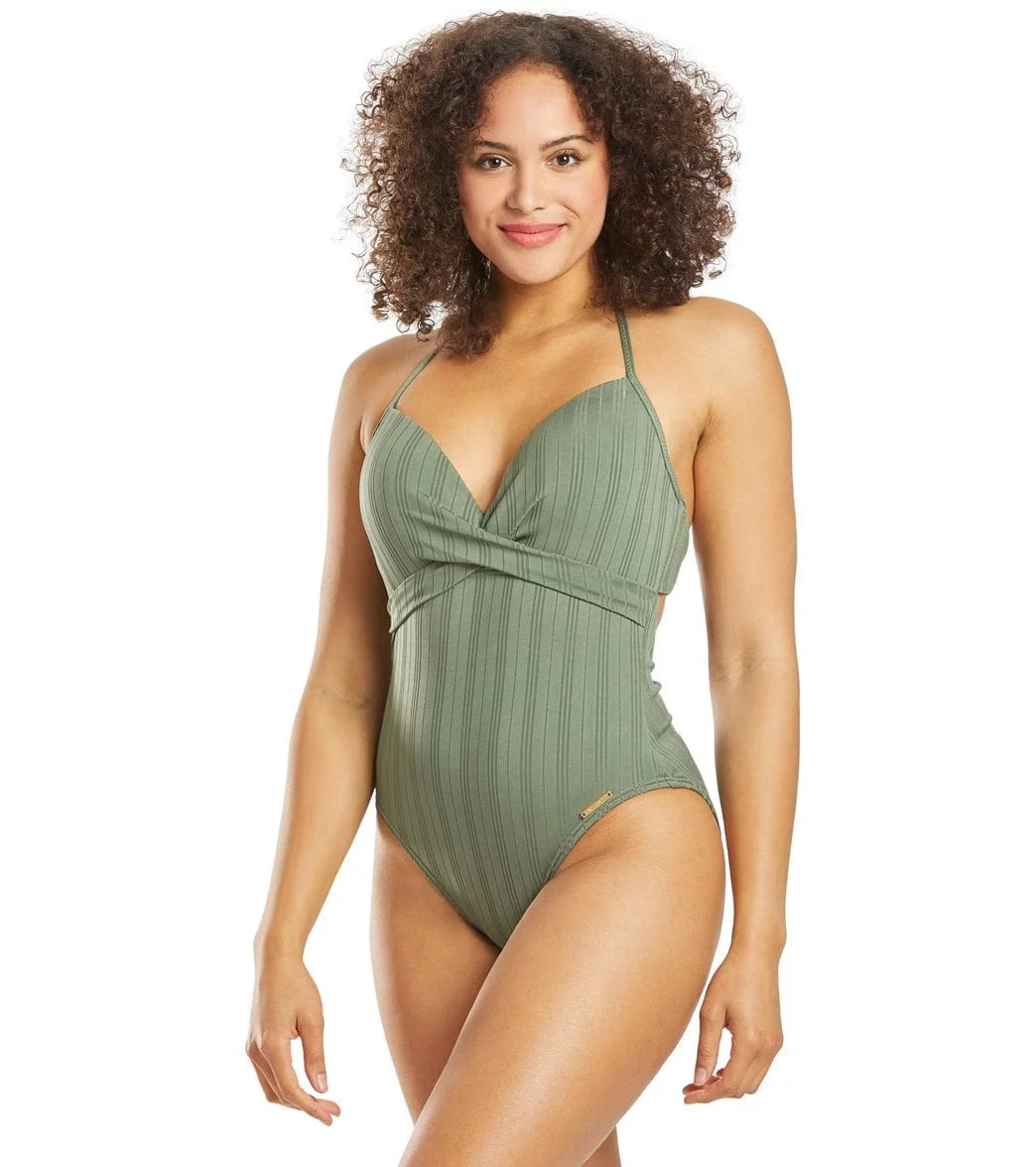 Vince Camuto IGUANA Ripple Effect Wrap-Front One-Piece Swimsuit, US 8