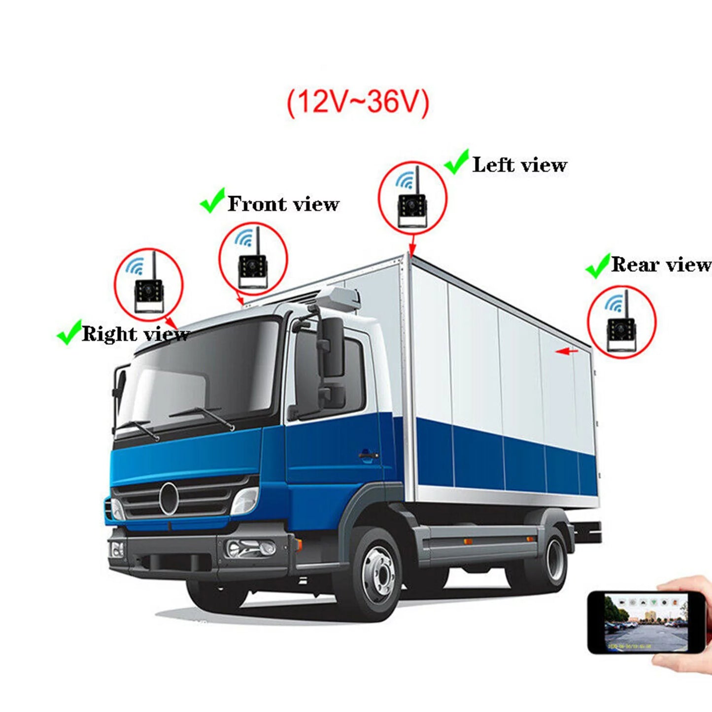 Aumotop Webcam,Vision Camera IP67 Vision Camera Car Rear View Bus 12V~36V LED Reverse Waterproof Wireless Monitor IP67 Waterproof Wireless WiFi Wireless Car Camera IP67 Waterproof Rear View Camera