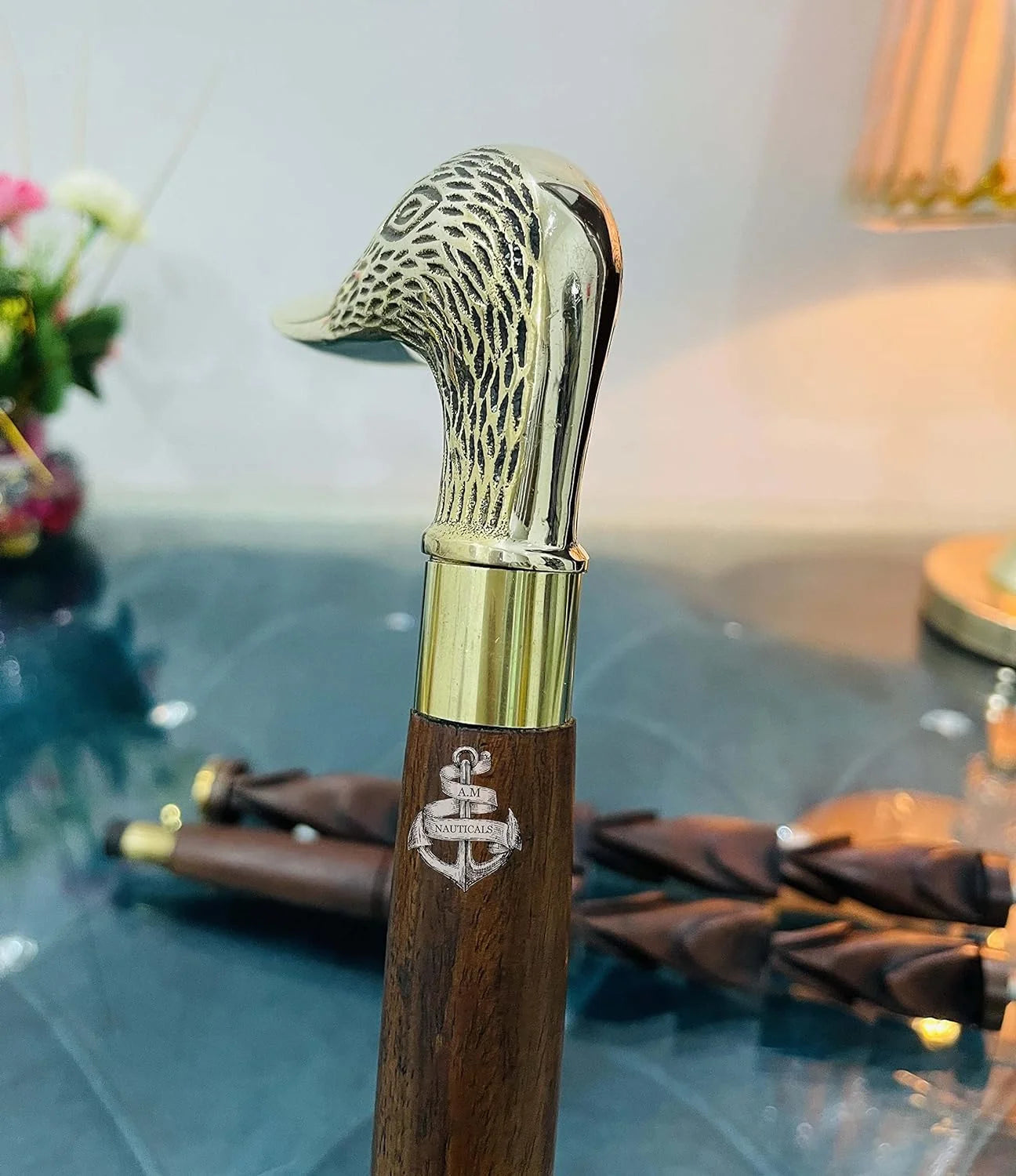 Brass Walking Stick Solid Brass Duck Face Head Handle Wooden Walking Stick