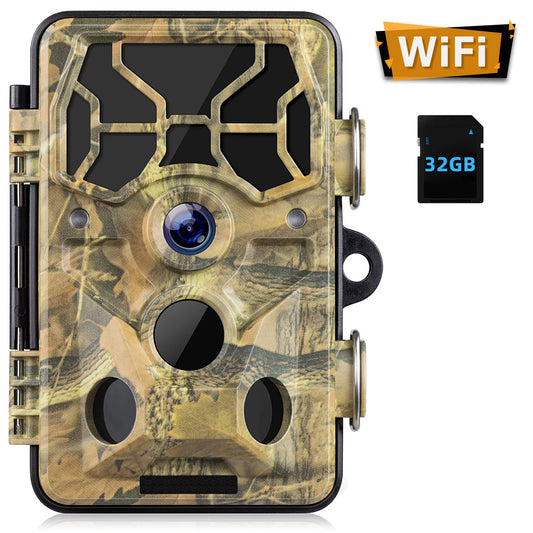 TOGUARD Trail Camera with SD Card WiFi Bluetooth 20MP 1296P Game Camera with 3PIR Night Vision Waterproof IP66 Motion Detection 120° Wide Angle Trail Cam for Hunting Wildlife Monitoring