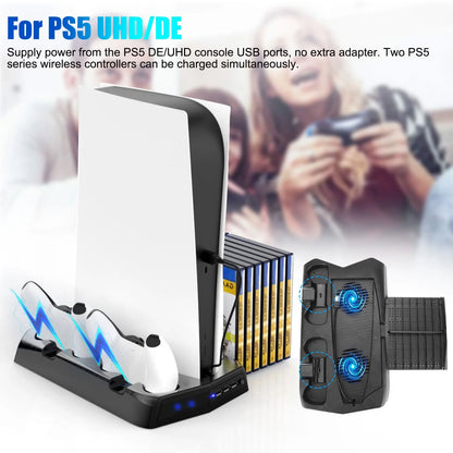 Charging Dock For PS5 Controller w/Console Stand Cooling Fans 14 Games Disk Slot